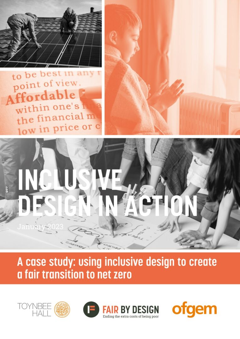 Front cover of a report titled Inclusive Design in Action: a case study using inclusive design to create a fair transition to net zero